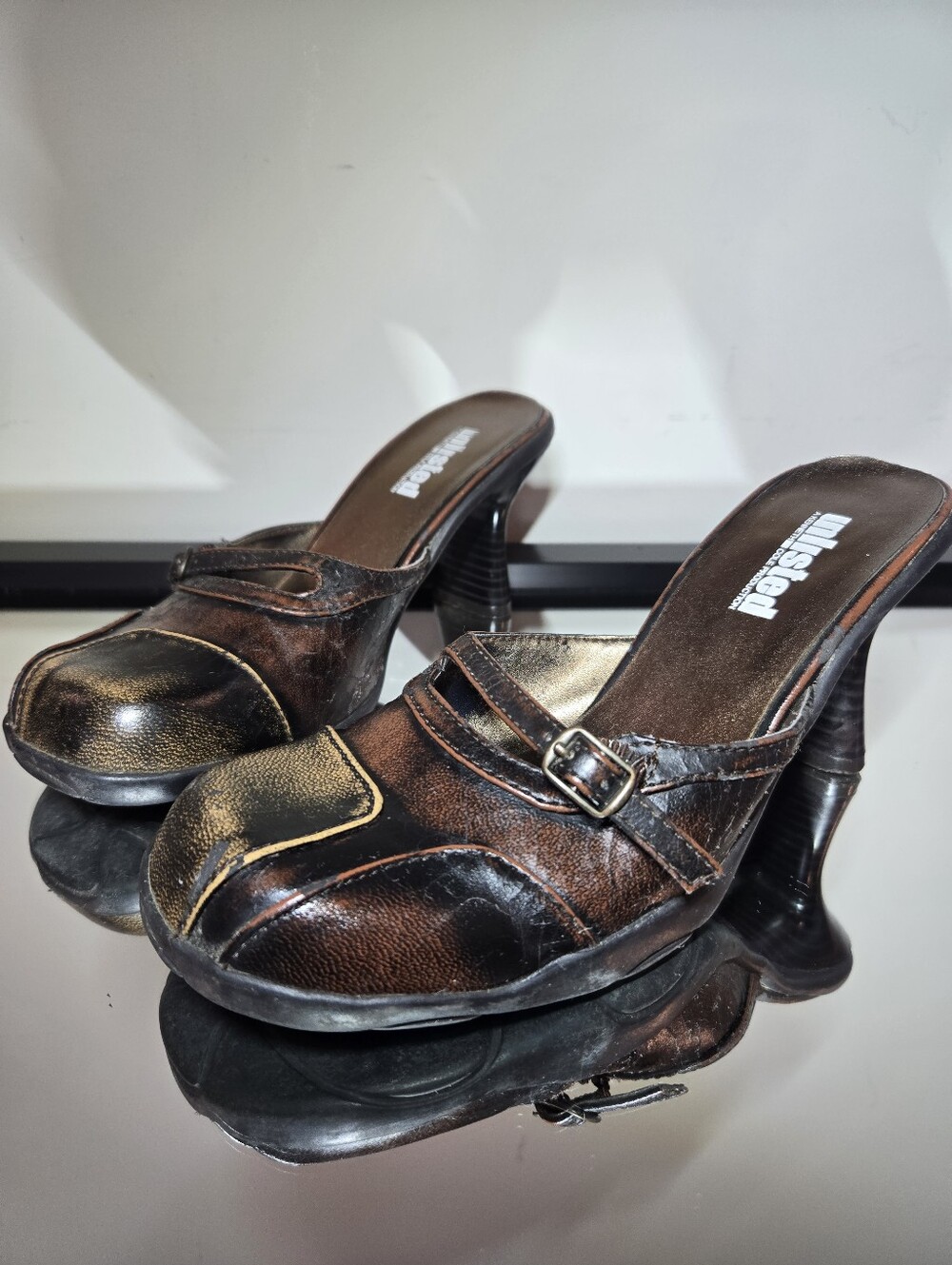 Unlisted Y2k Patchwork Leather Mule Kitten Heels 6.5 90s Retro Vintage